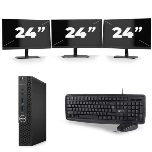 Refurbished Dell OptiPlex 3070 Micro USFF - Intel Core i5-9e Generatie - 8GB RAM - 256GB SSD - Windows 11 + 3x 24 inch Monitor