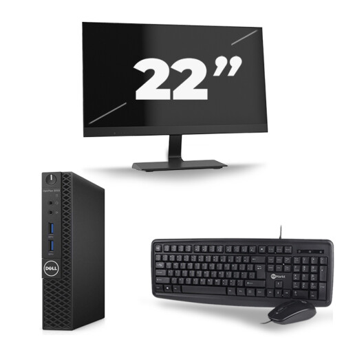 Refurbished Dell OptiPlex 3070 Micro USFF - Intel Core i5-9e Generatie - 8GB RAM - 256GB SSD - Windows 11 + 1x 22 inch Monitor