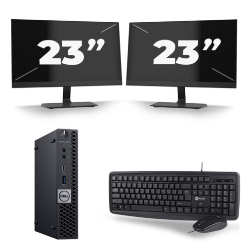 Refurbished Dell Optiplex 7070 Micro USFF - Intel Core i5-9e Generatie - 8GB RAM - 256GB SSD - Windows 11 + 2x 23 inch Monitor