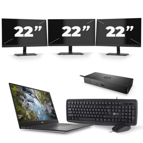 Refurbished Dell Precision 5540 - Intel Core i7-9e Generatie - 15 inch - 16GB RAM - 256GB SSD - Windows 11 + 3x 22 inch Monitor