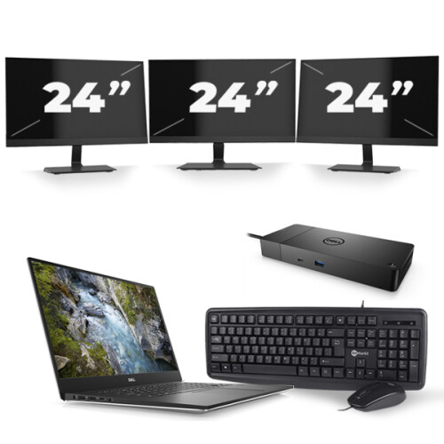 Refurbished Dell Precision 5540 - Intel Core i7-9e Generatie - 15 inch - 16GB RAM - 480GB SSD - Windows 11 + 3x 24 inch Monitor