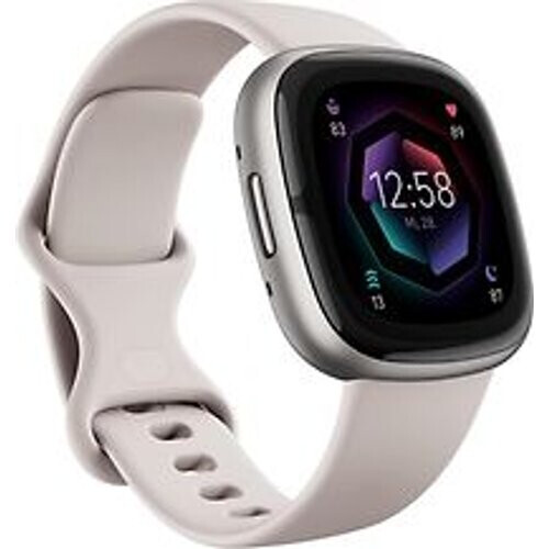 Refurbished Fitbit Sense 2 40 mm platina met een siliconen polsband maanwit [wifi]