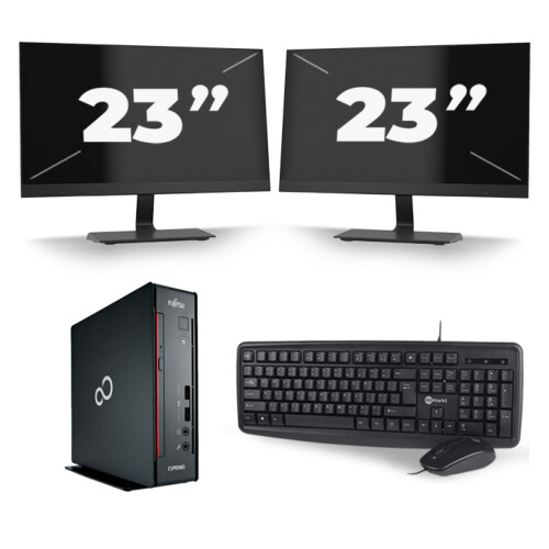 Refurbished Fujitsu Esprimo Q556/2 USFF - Intel Core i3-6e Generatie - 8GB RAM - 256GB SSD - Windows 11 + 2x 23 inch Monitor