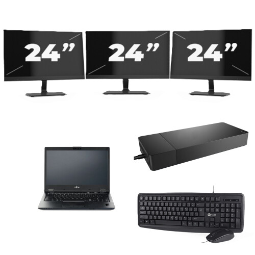 Refurbished Fujitsu LIFEBOOK E5410 - Intel Core i5-10e Generatie - 14 inch - 8GB RAM - 256GB SSD - Windows 11 Home + 3x 24 inch Monitor