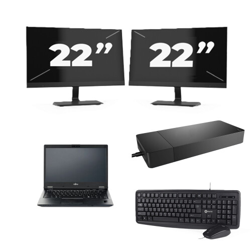 Refurbished Fujitsu LIFEBOOK E5410 - Intel Core i5-10e Generatie - 14 inch - 8GB RAM - 256GB SSD - Windows 11 Home + 2x 22 inch Monitor