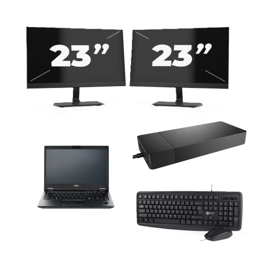 Refurbished Fujitsu LIFEBOOK E5410 - Intel Core i5-10e Generatie - 14 inch - 8GB RAM - 256GB SSD - Windows 11 Home + 2x 23 inch Monitor