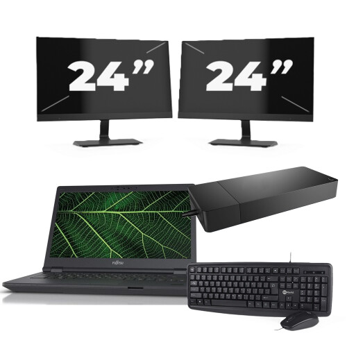 Refurbished Fujitsu LIFEBOOK E5411 - Intel Core i5-11e Generatie - 14 inch - 8GB RAM - 256GB SSD - Windows 11 Home + 2x 24 inch Monitor