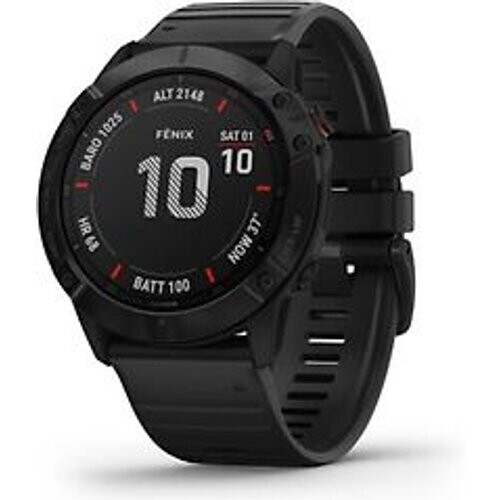 Refurbished Garmin Fenix 6X Pro 51 mm zwart met een zwarte siliconen polsband