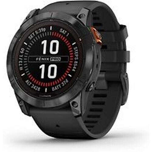 Refurbished Garmin Fenix 7X Pro 51mm leigrijs met een zwart siliconen polsband [Wi-Fi, Solar Edition]