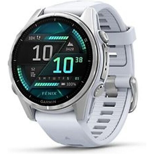 Refurbished Garmin Fenix 8 43 mm zilver titanium met steen wit polsband [wifi]