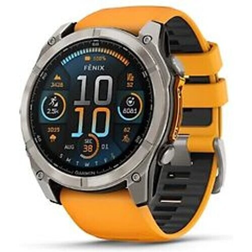 Refurbished Garmin Fenix 8 47 mm titanium met oranje polsband [wifi, Sapphire Edition]