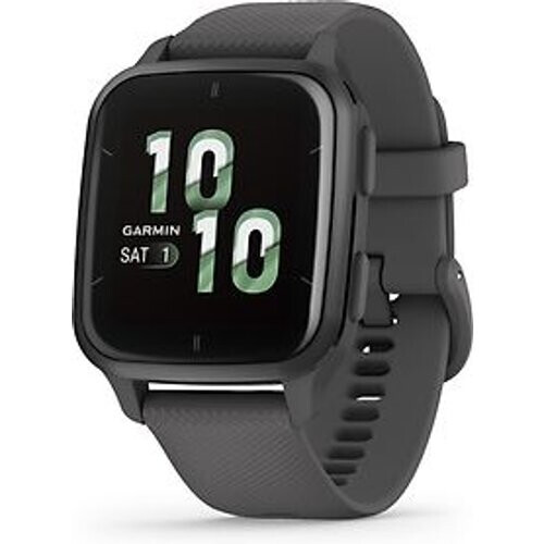 Refurbished Garmin Venu Sq 2 40 mm slate aluminium rand met shadow grey behuizing en siliconen polsband