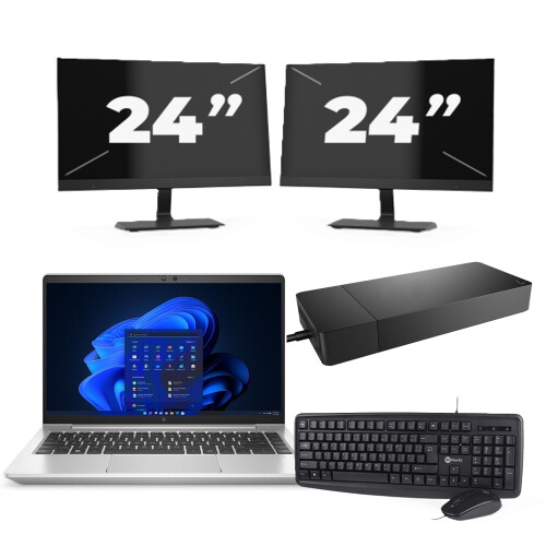 Refurbished HP EliteBook 640 G9 - Intel Core i5-12e Generatie - 14 inch - 8GB RAM - 256GB SSD - Windows 11 Home + 2x 24 inch Monitor