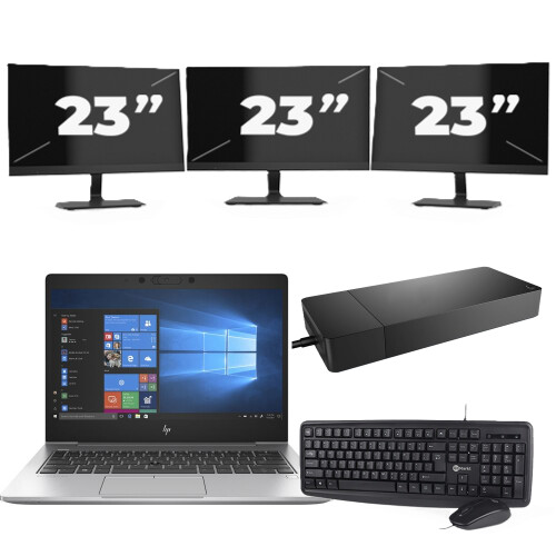 Refurbished HP EliteBook 735 G6 - AMD Ryzen 5 PRO 3500U - 13 inch - 8GB RAM - 256GB SSD - Windows 10 + 3x 23 inch Monitor