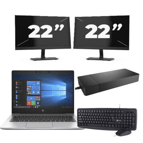 Refurbished HP EliteBook 735 G6 - AMD Ryzen 7 PRO 3700U - 13 inch - 8GB RAM - 256GB SSD - Windows 10 Home + 2x 22 inch Monitor
