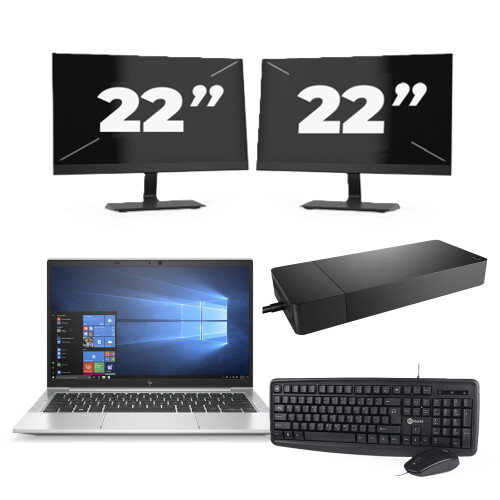 Refurbished HP EliteBook 830 G7 - Intel Core i7-10e Generatie - 13 inch - 8GB RAM - 256GB SSD - Windows 11 + 2x 22 inch Monitor