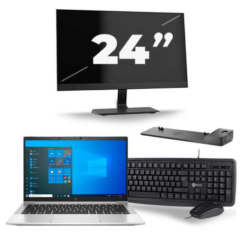 Refurbished HP EliteBook 830 G8 - Intel Core i5-11e Generatie - 13 inch - 8GB RAM - 256GB SSD - Windows 11 + 1x 24 inch Monitor