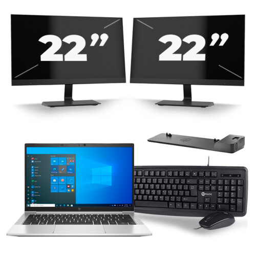 Refurbished HP EliteBook 830 G8 - Intel Core i5-11e Generatie - 13 inch - 8GB RAM - 256GB SSD - Windows 11 + 2x 22 inch Monitor