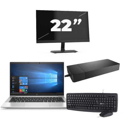 Refurbished HP EliteBook 835 G7 - AMD Ryzen 3 Pro 4450U - 13 inch - 8GB RAM - 256GB SSD - Windows 10 Home + 1x 22 inch Monitor