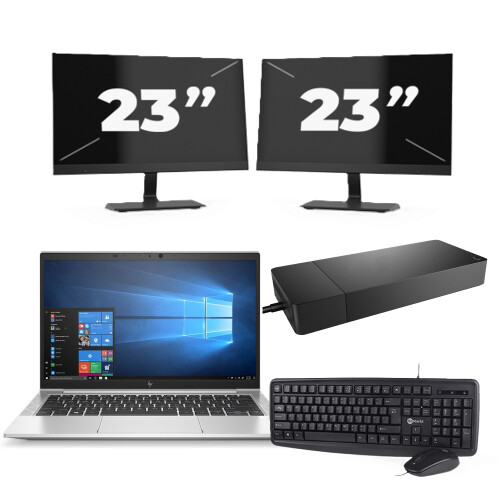 Refurbished HP EliteBook 835 G7 - AMD Ryzen 7 PRO 4750U - 13 inch - 8GB RAM - 256GB SSD - Windows 11 Home + 2x 23 inch Monitor