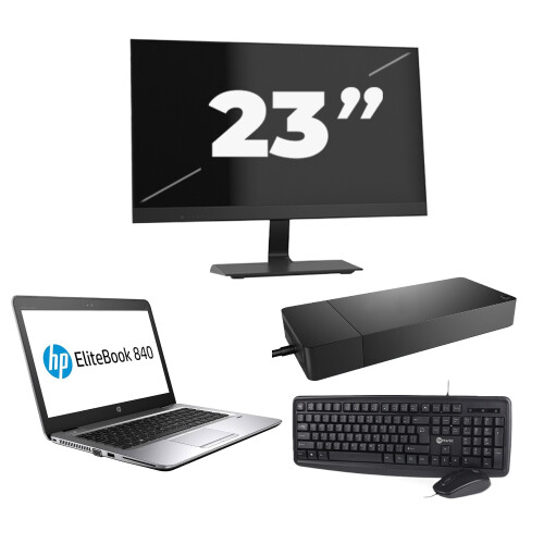 Refurbished HP EliteBook 840 G3 - Intel Core i5-6e Generatie - 14 inch - 8GB RAM - 256GB SSD - Windows 11 + 1x 23 inch Monitor