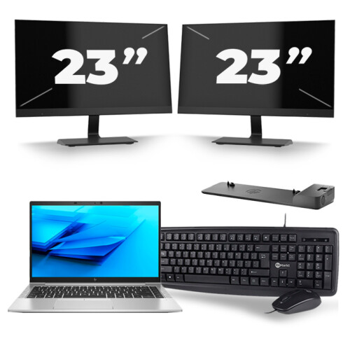 Refurbished HP EliteBook 840 G7 - Intel Core i7-10e Generatie - 14 inch - 8GB RAM - 256GB SSD - Windows 11 + 2x 23 inch Monitor