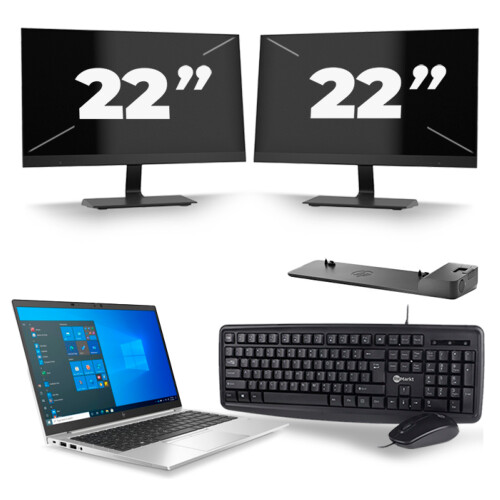 Refurbished HP EliteBook 840 G8 - Intel Core i7-11e Generatie - 14 inch - 8GB RAM - 256GB SSD - Windows 11 + 2x 22 inch Monitor