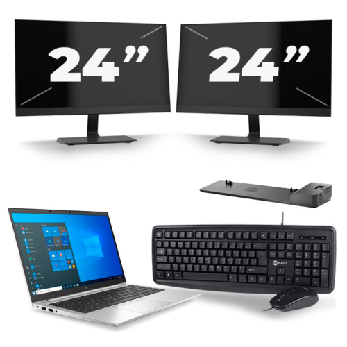 Refurbished HP EliteBook 840 G8 - Intel Core i7-11e Generatie - 14 inch - 8GB RAM - 256GB SSD - Windows 11 + 2x 24 inch Monitor