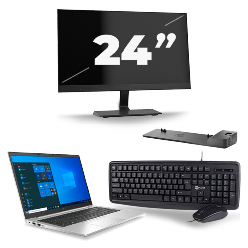 Refurbished HP EliteBook 845 G7 - AMD Ryzen 3 Pro 4450U - 14 inch - 8GB RAM - 256GB SSD - Windows 10 Home + 1x 24 inch Monitor