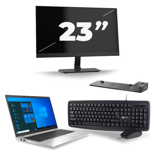Refurbished HP EliteBook 845 G7 - AMD Ryzen 3 Pro 4450U - 14 inch - 8GB RAM - 256GB SSD - Windows 10 Home + 1x 23 inch Monitor