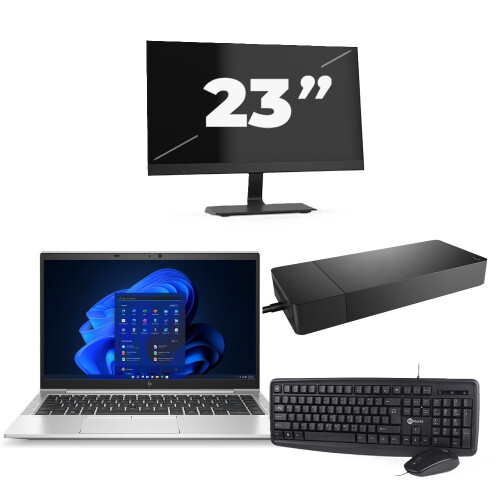 Refurbished HP EliteBook 845 G8 - AMD Ryzen 3 PRO 5400U - 14 inch - 8GB RAM - 256GB SSD - Windows 11 Home + 1x 23 inch Monitor