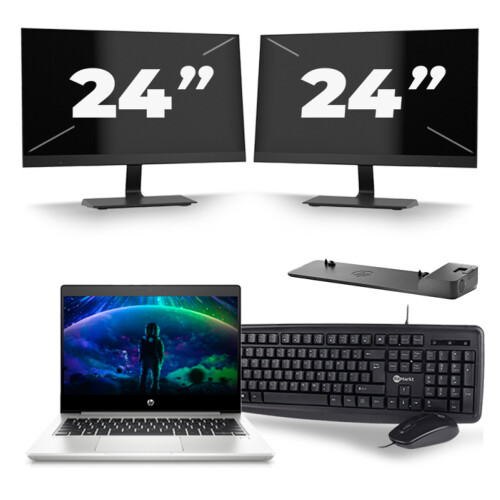 Refurbished HP ProBook 430 G6 - Intel Core i5-8e Generatie - 13 inch - 8GB RAM - 256GB SSD - Windows 11 + 2x 24 inch Monitor
