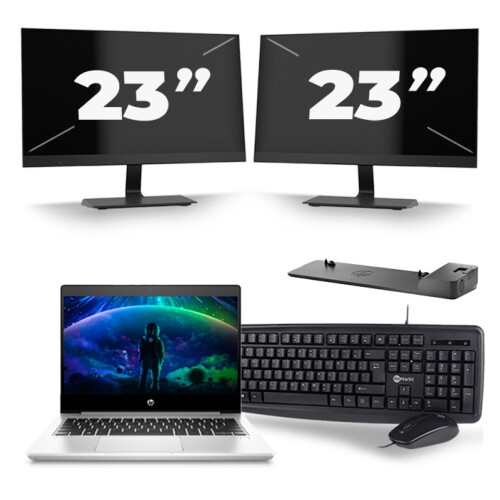 Refurbished HP ProBook 430 G6 - Intel Core i5-8e Generatie - 13 inch - 8GB RAM - 256GB SSD - Windows 11 + 2x 23 inch Monitor