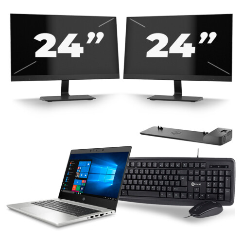 Refurbished HP ProBook 430 G7 - Intel Core i3-10e Generatie - 13 inch - 8GB RAM - 256GB SSD - Windows 11 + 2x 24 inch Monitor