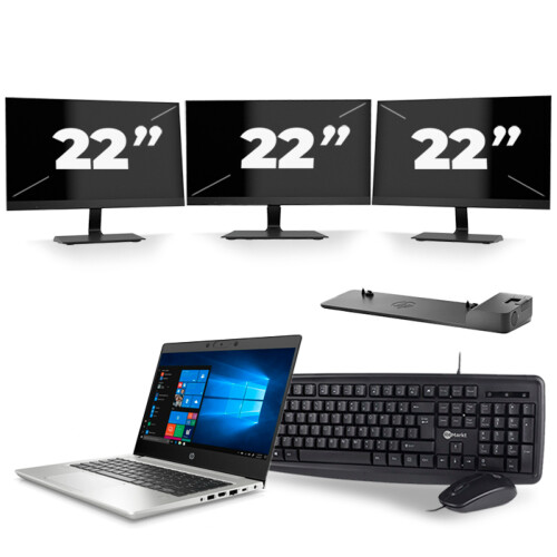 Refurbished HP ProBook 430 G7 - Intel Core i5-10e Generatie - 13 inch - 8GB RAM - 256GB SSD - Windows 11 + 3x 22 inch Monitor