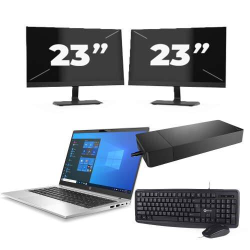 Refurbished HP ProBook 430 G8 - Intel Core i3-11e Generatie - 13 inch - 8GB RAM - 256GB SSD - Windows 11 Home + 2x 23 inch Monitor