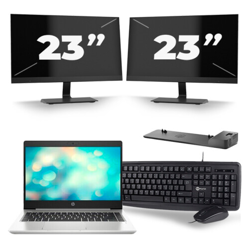 Refurbished HP ProBook 440 G7 - Intel Core i5-10e Generatie - 14 inch - 8GB RAM - 256GB SSD - Windows 11 + 2x 23 inch Monitor