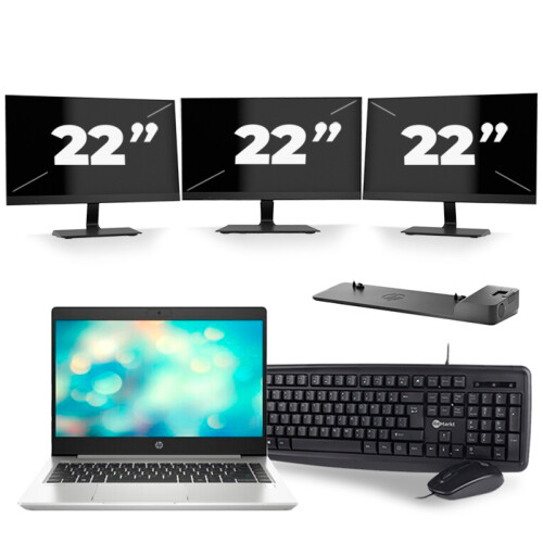 Refurbished HP ProBook 440 G7 - Intel Core i5-10e Generatie - 14 inch - 8GB RAM - 256GB SSD - Windows 11 + 3x 22 inch Monitor
