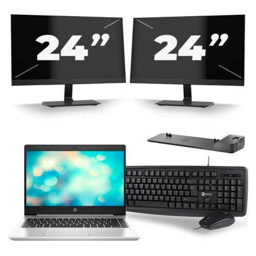 Refurbished HP ProBook 440 G7 - Intel Core i5-10e Generatie - 14 inch - 8GB RAM - 256GB SSD - Windows 11 + 2x 24 inch Monitor