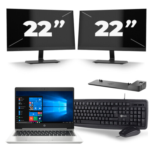 Refurbished HP ProBook 445 G7 - AMD Ryzen 3 4300U - 14 inch - 8GB RAM - 256GB SSD - Windows 10 + 2x 22 inch Monitor