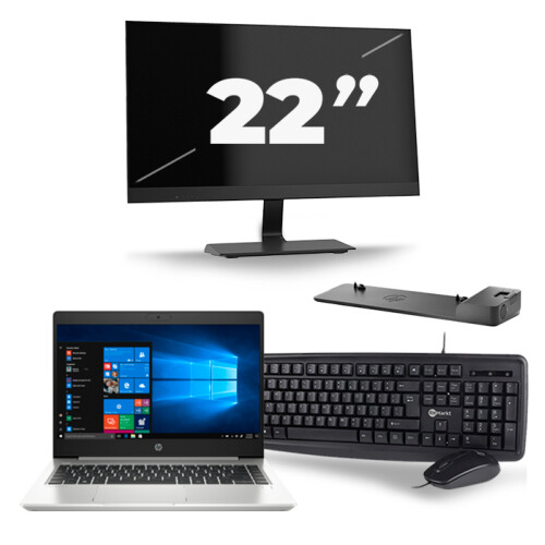 Refurbished HP ProBook 445 G7 - AMD Ryzen 5 4500U - 14 inch - 8GB RAM - 256GB SSD - Windows 10 + 1x 22 inch Monitor