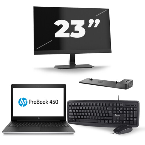 Refurbished HP ProBook 450 G5 - Intel Core i5-8e Generatie - 15 inch - 8GB RAM - 256GB SSD - Windows 11 + 1x 23 inch Monitor