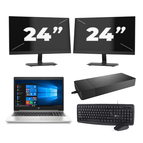 Refurbished HP ProBook 450 G7 - Intel Core i5-10e Generatie - 15 inch - 8GB RAM - 256GB SSD - Windows 11 + 2x 24 inch Monitor