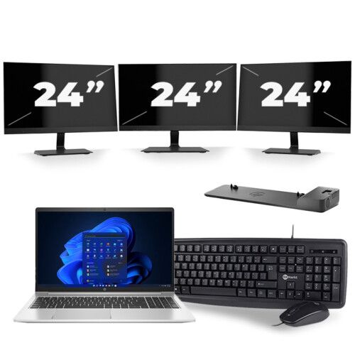 Refurbished HP Probook 450 G8 - Intel Core i5-11e Generatie - 15 inch - 8GB RAM - 256GB SSD - Windows 11 + 3x 24 inch Monitor