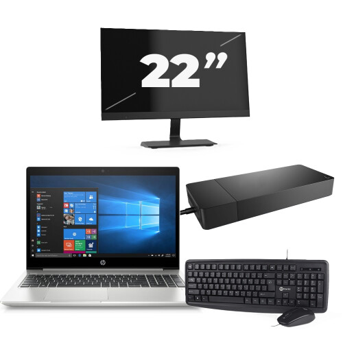 Refurbished HP ProBook 455R G6 - AMD Ryzen 5 3500U - 15 inch - 8GB RAM - 256GB SSD - Windows 10 Home + 1x 22 inch Monitor