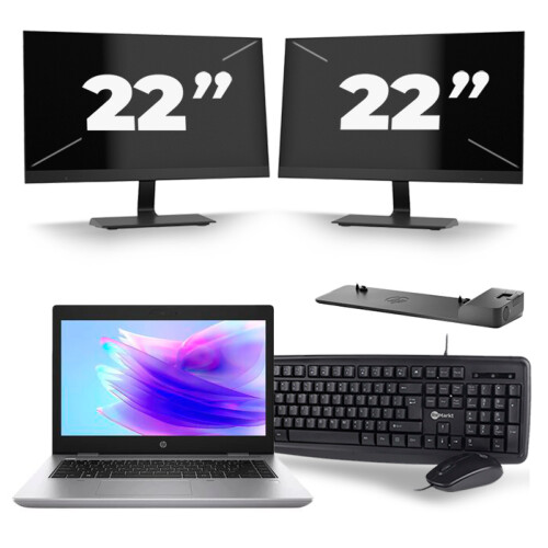 Refurbished HP ProBook 640 G5 - Intel Core i5-8e Generatie - 14 inch - 8GB RAM - 256GB SSD - Windows 11 + 2x 22 inch Monitor
