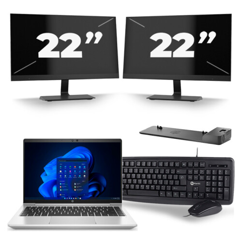 Refurbished HP ProBook 640 G8 - Intel Core i5-11e Generatie - 14 inch - 8GB RAM - 256GB SSD - Windows 11 + 2x 22 inch Monitor