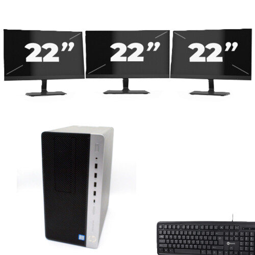 Refurbished HP ProDesk 600 G4 Micro Tower - Intel Core i5-8e Generatie - 8GB RAM - 256GB SSD - Windows 11 + 3x 22 inch Monitor