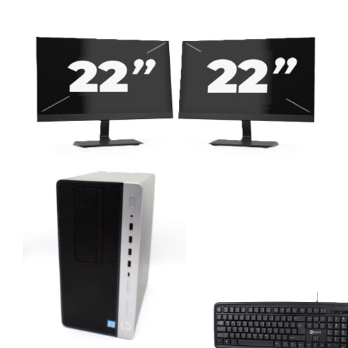 Refurbished HP ProDesk 600 G4 Micro Tower - Intel Core i7-8e Generatie - 8GB RAM - 256GB SSD - Windows 11 + 2x 22 inch Monitor