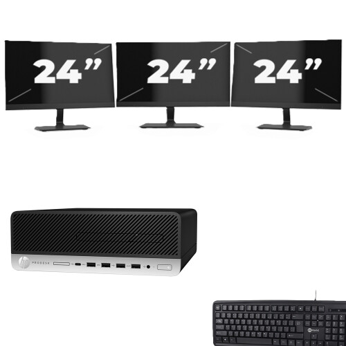 Refurbished HP ProDesk 600 G5 SFF - Intel Core i3-9e Generatie - 8GB RAM - 256GB SSD - Windows 11 + 3x 24 inch Monitor